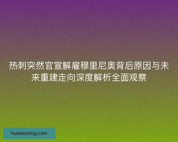热刺突然官宣解雇穆里尼奥背后原因与未来重建走向深度解析全面观察